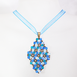 Pendant 65cm - Marissa Rhombus M-Blue Organza - Pendant 65cm - Laiton bronze
